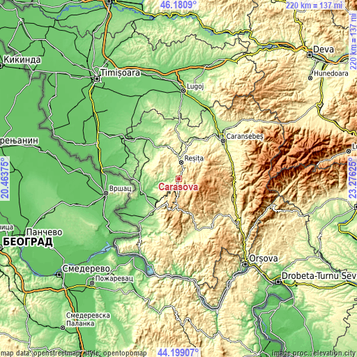 Topographic map of Caraşova