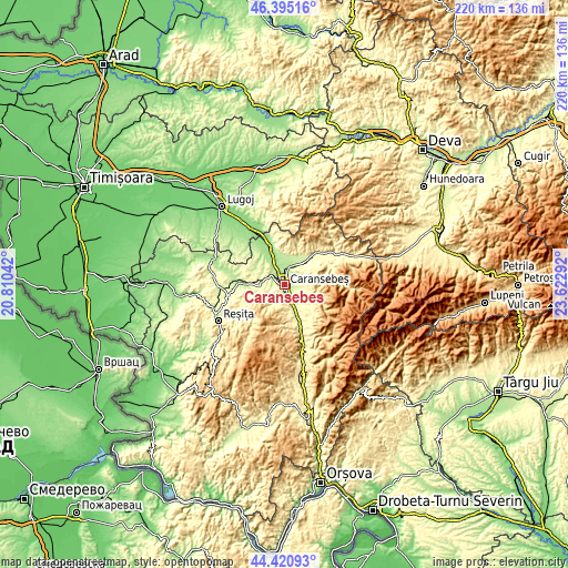 Topographic map of Caransebeş