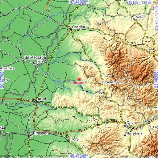 Topographic map of Cărand