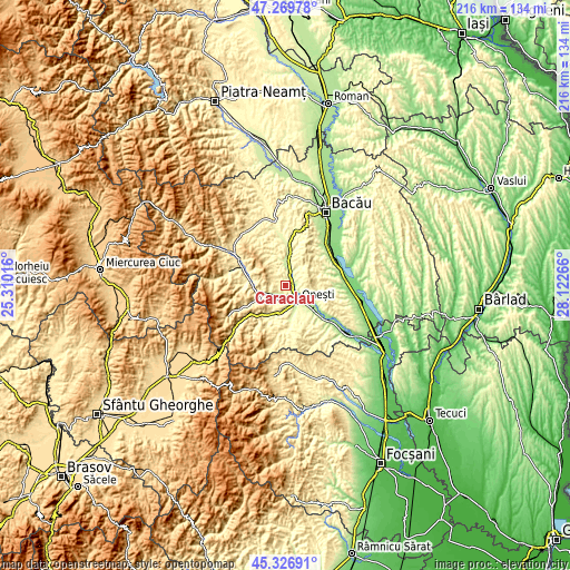 Topographic map of Caraclău