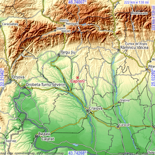 Topographic map of Căpreni