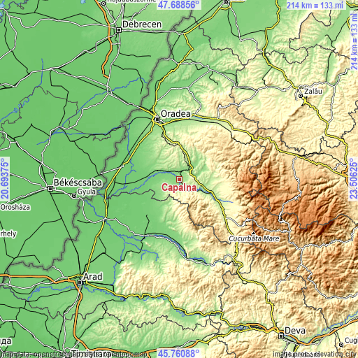 Topographic map of Căpâlna