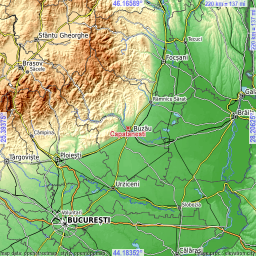Topographic map of Căpățânești