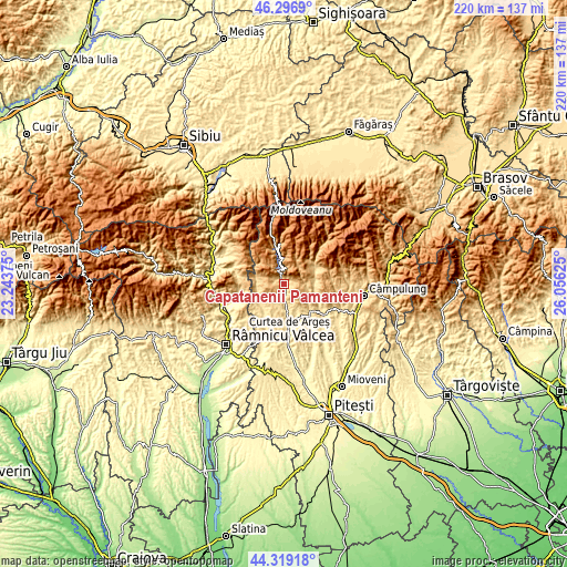 Topographic map of Căpățânenii Pământeni