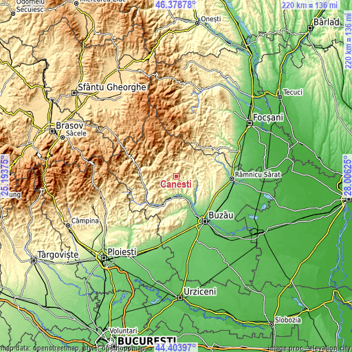 Topographic map of Căneşti