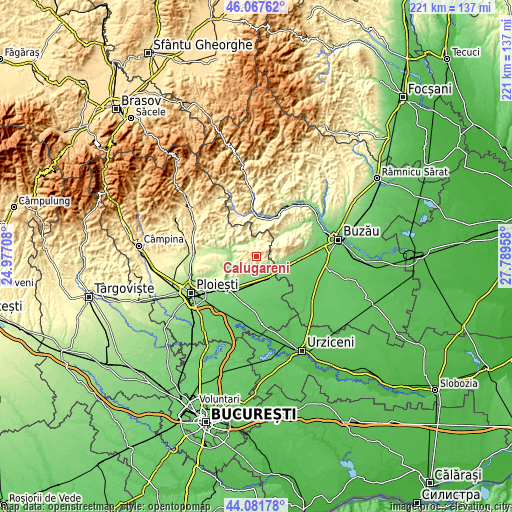 Topographic map of Călugăreni