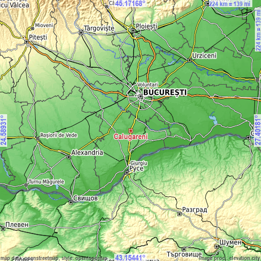 Topographic map of Călugăreni