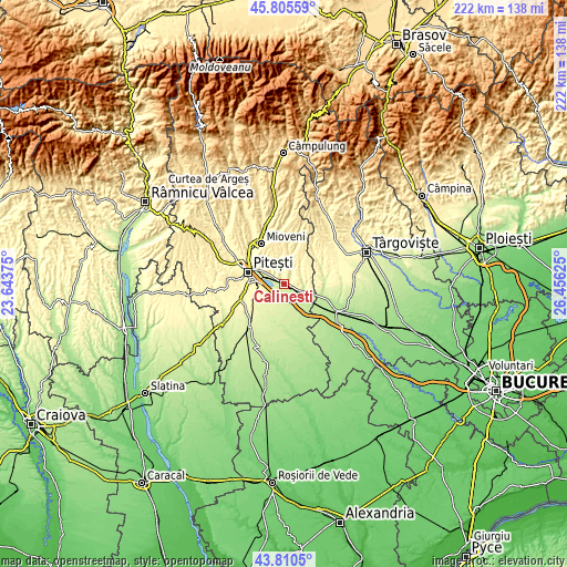 Topographic map of Călineşti