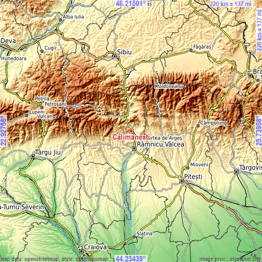 Topographic map of Călimăneşti