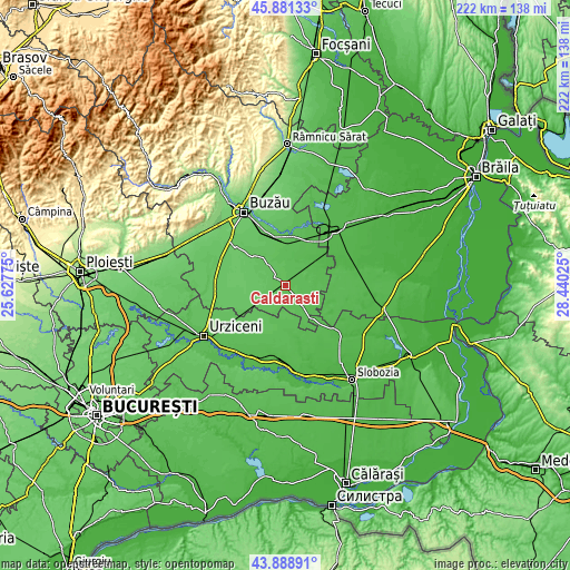 Topographic map of Căldărăști