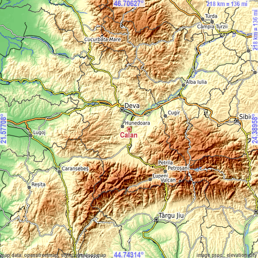 Topographic map of Călan