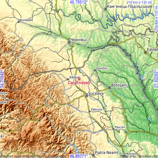 Topographic map of Calafindeşti