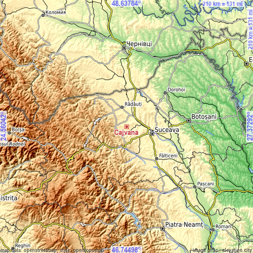 Topographic map of Cajvana