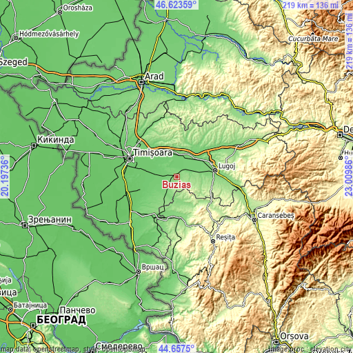 Topographic map of Buziaş