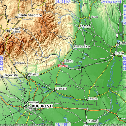 Topographic map of Buzău