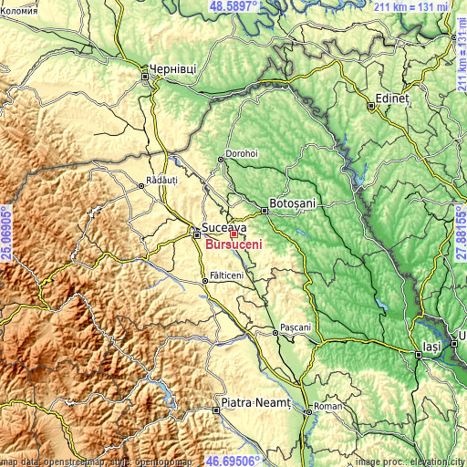 Topographic map of Bursuceni