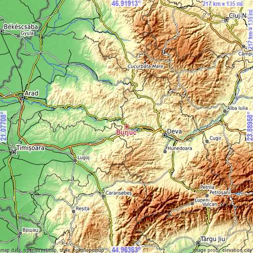 Topographic map of Burjuc