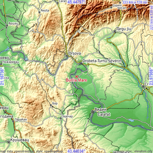 Topographic map of Burila Mare