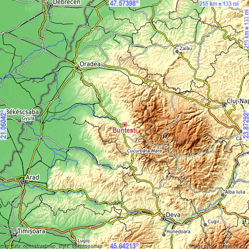 Topographic map of Bunteşti