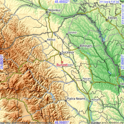 Topographic map of Bunești