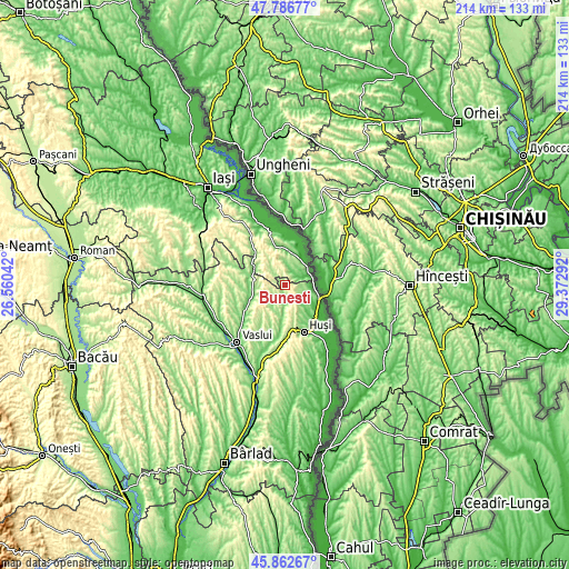 Topographic map of Buneşti