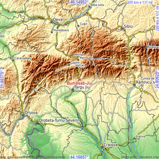 Topographic map of Bumbeşti-Jiu