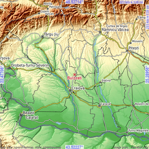 Topographic map of Bulzeşti