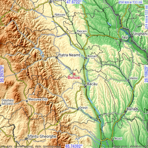 Topographic map of Buhuşi