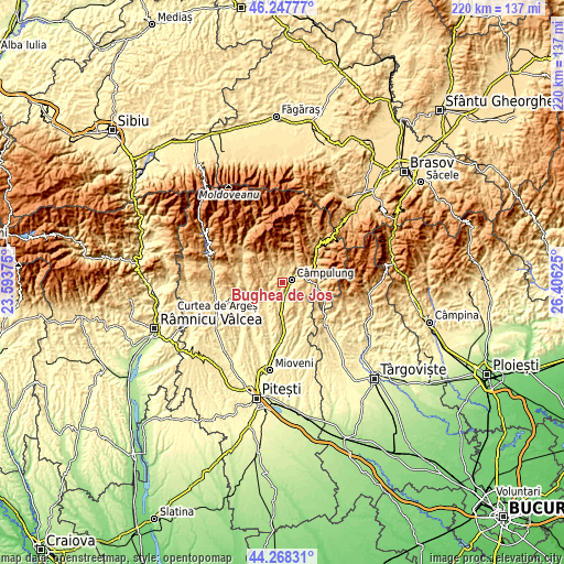 Topographic map of Bughea de Jos