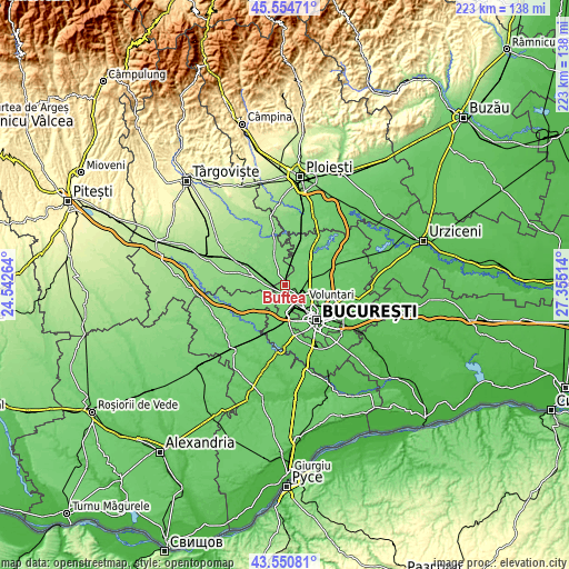 Topographic map of Buftea