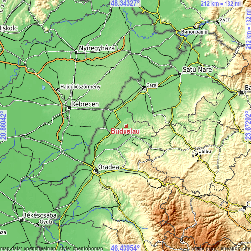 Topographic map of Buduslău