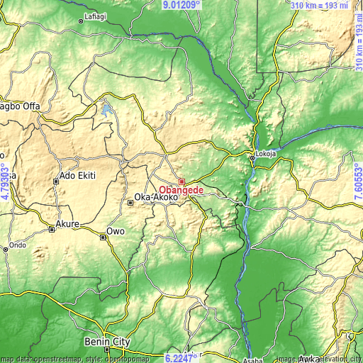 Topographic map of Obangede