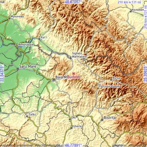 Topographic map of Budeşti