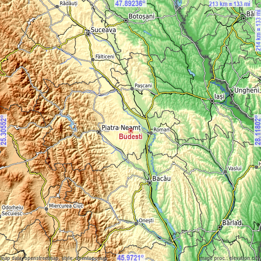 Topographic map of Budești