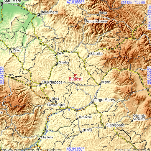 Topographic map of Budeşti