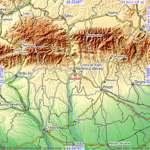 Topographic map of Budeşti