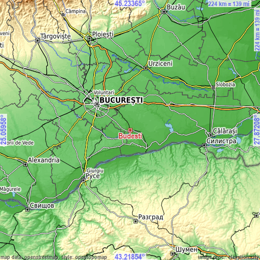 Topographic map of Budeşti