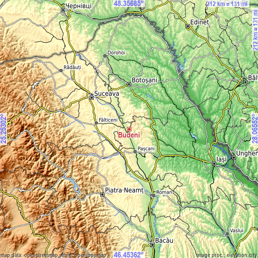 Topographic map of Budeni