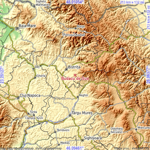 Topographic map of Budacu de Sus