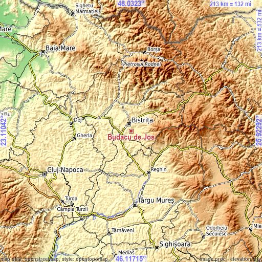 Topographic map of Budacu de Jos