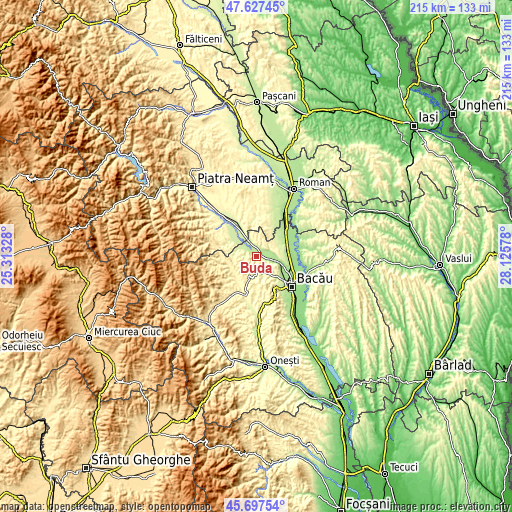 Topographic map of Buda