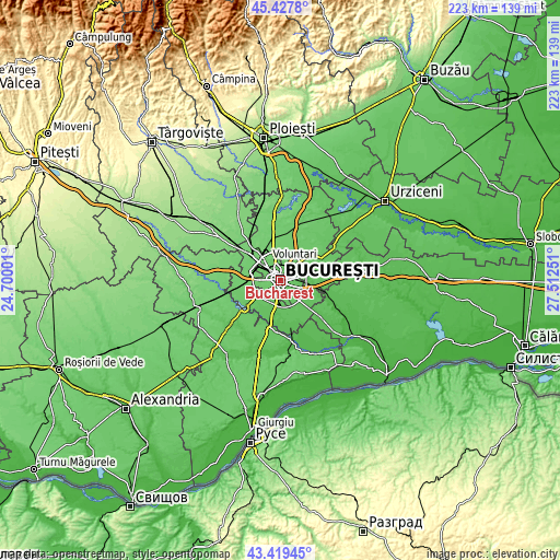 Topographic map of Bucharest