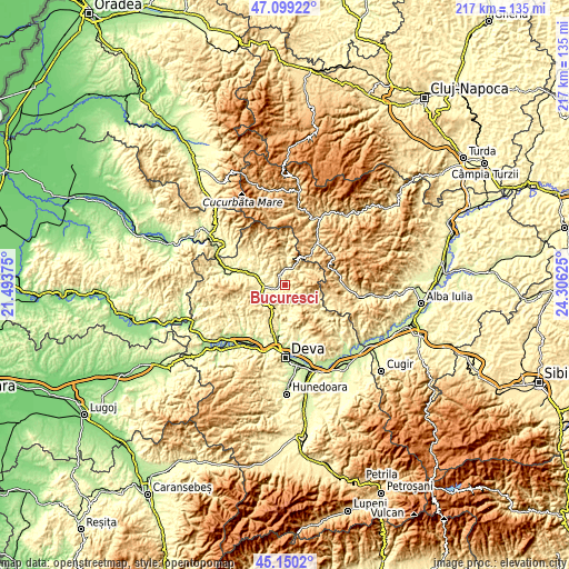 Topographic map of Bucureşci
