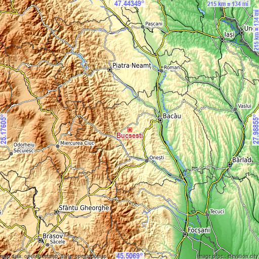 Topographic map of Bucșești