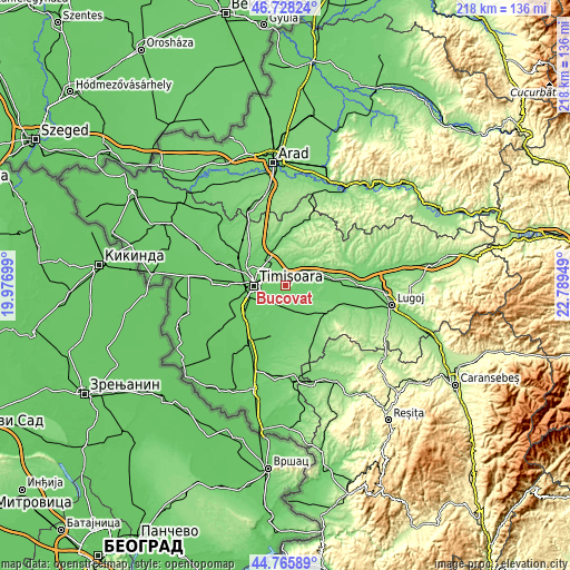 Topographic map of Bucovăț