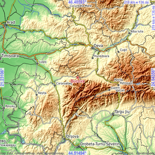 Topographic map of Bucova