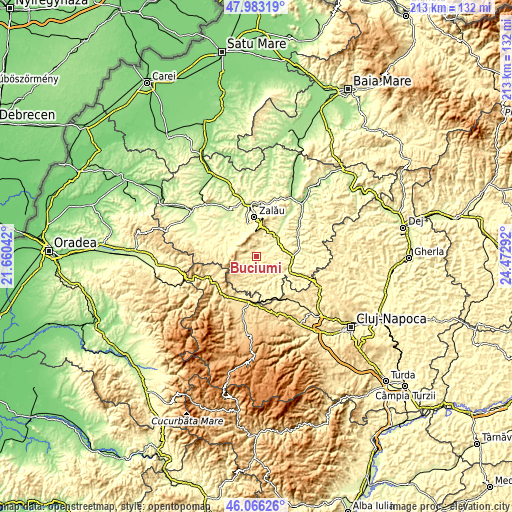 Topographic map of Buciumi