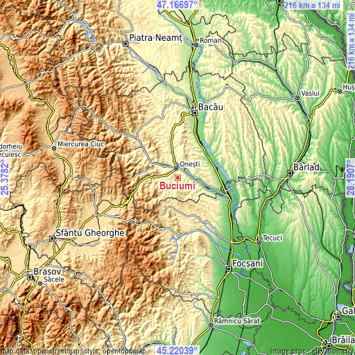 Topographic map of Buciumi