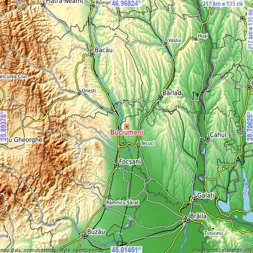 Topographic map of Buciumeni