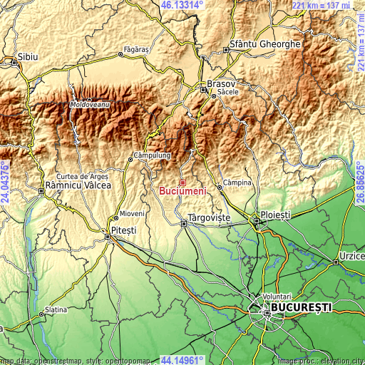 Topographic map of Buciumeni